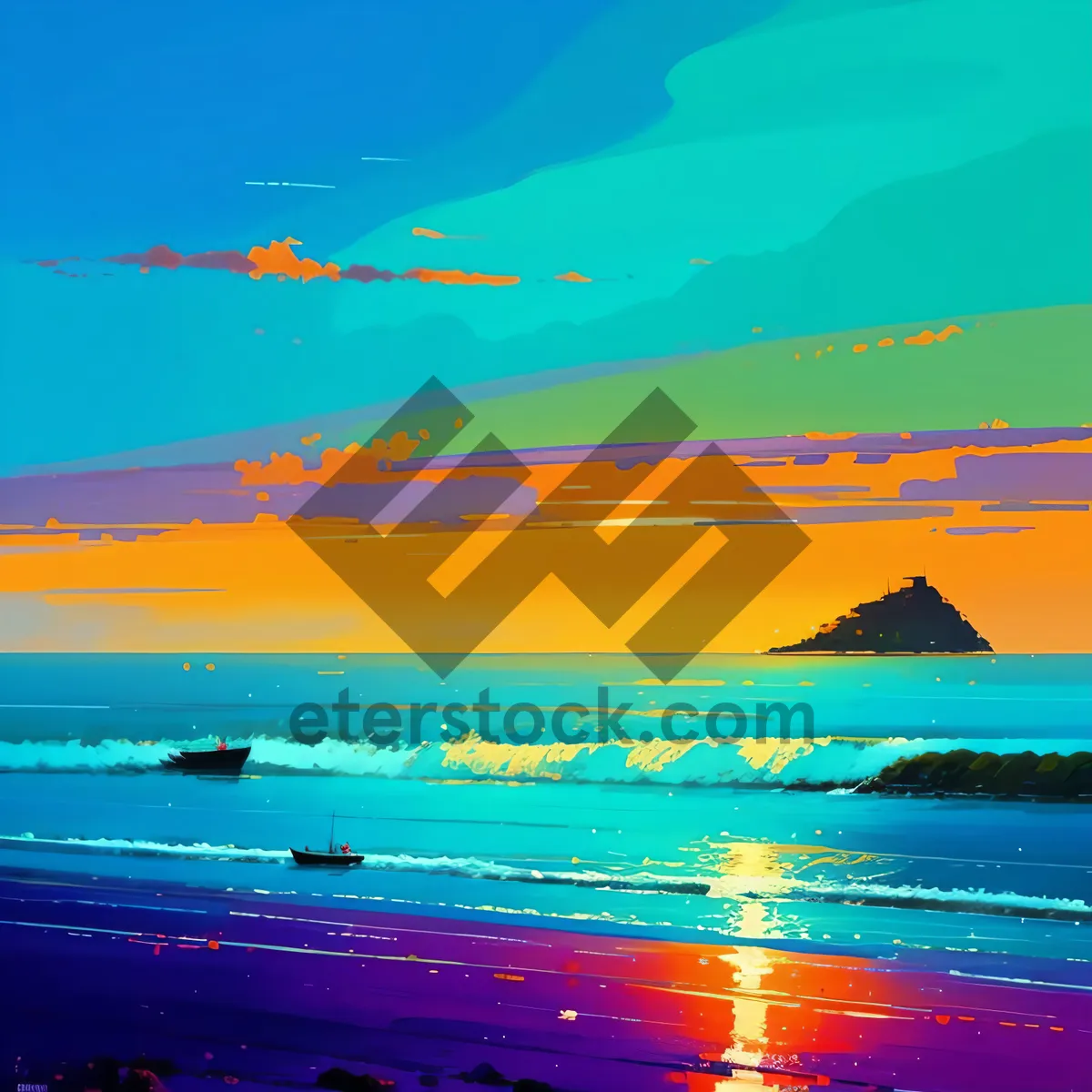 Picture of Serenity at Sunset: vibrant waves caressing sandy shores.