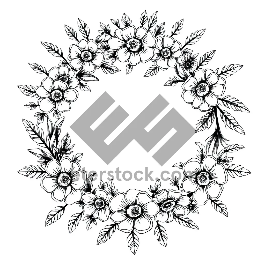 Picture of Vintage floral ornament border with swirls and plant leaves