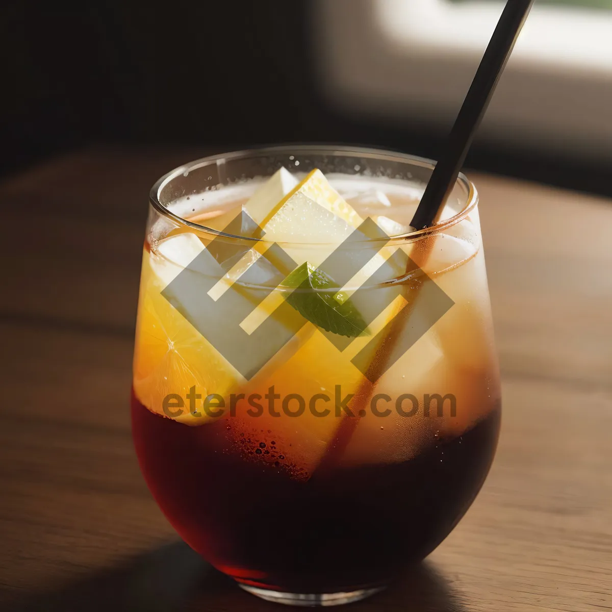 Picture of Fresh Fruit Tea Cocktail in Glass with Ice