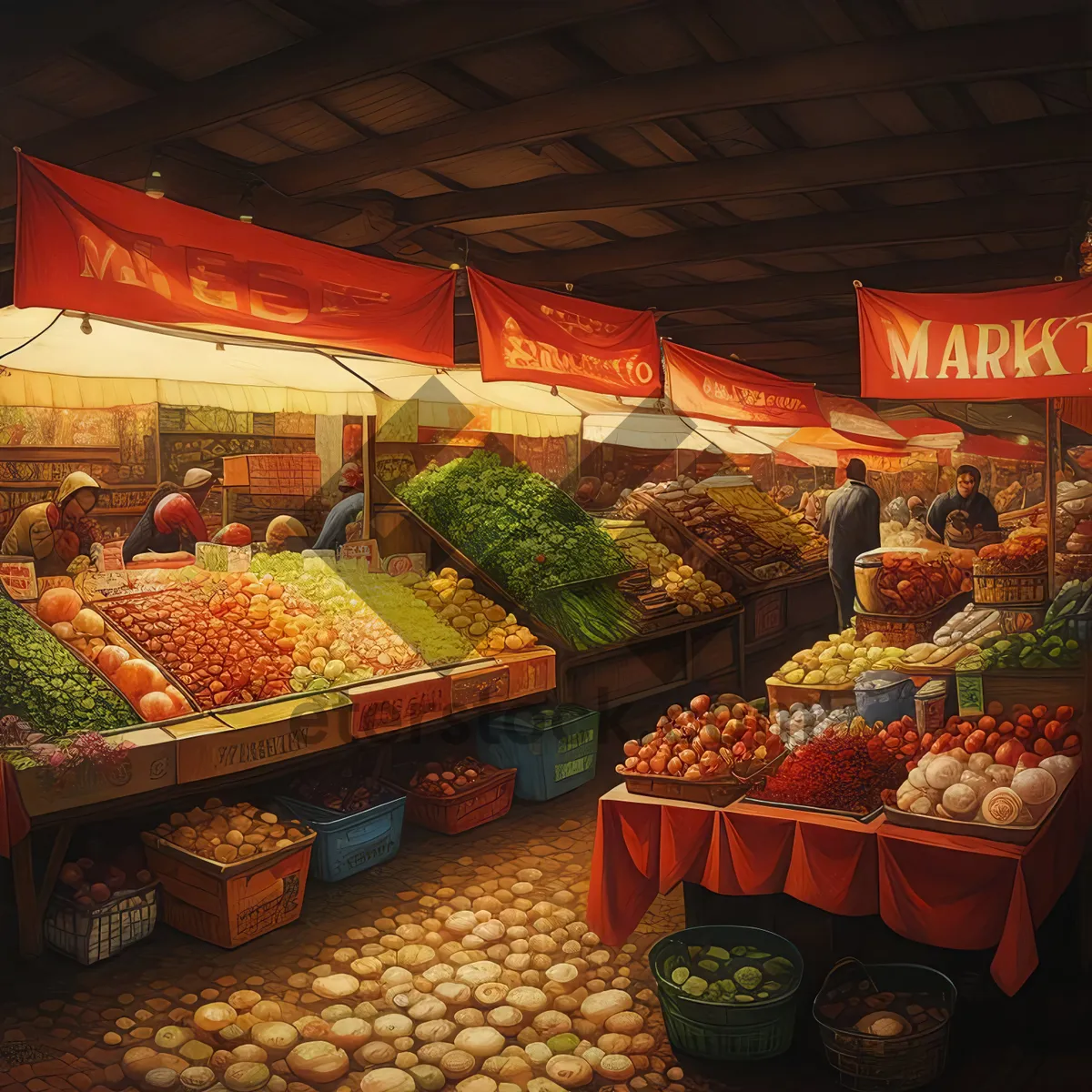 Picture of Fresh organic fruits and vegetables at grocery store market