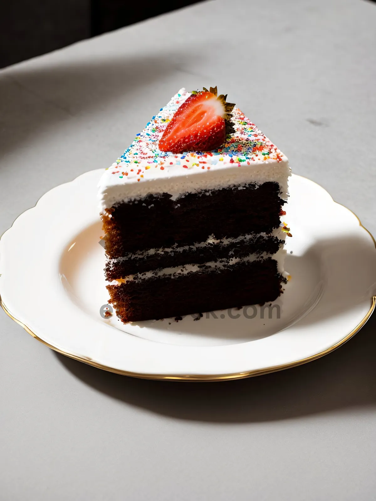 Picture of Delicious Chocolate Cake with Fruit and Cream