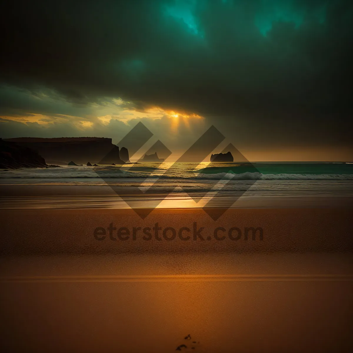 Picture of Golden Horizon: Sunset over a Tropical Beach