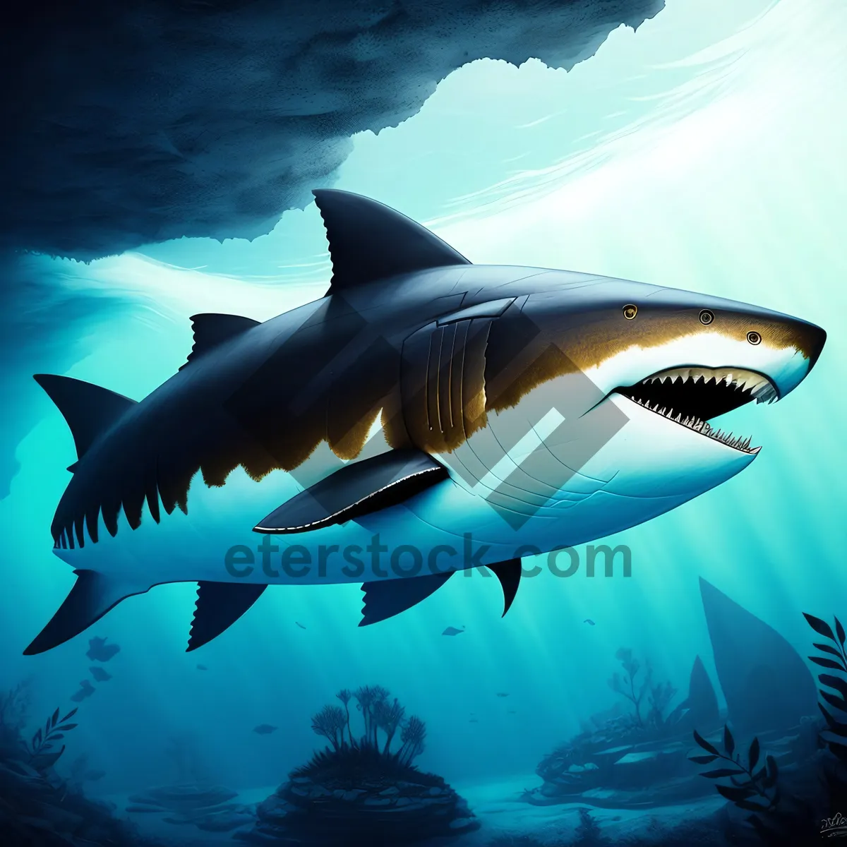 Picture of Sunny Marine Reef with Tiger Shark