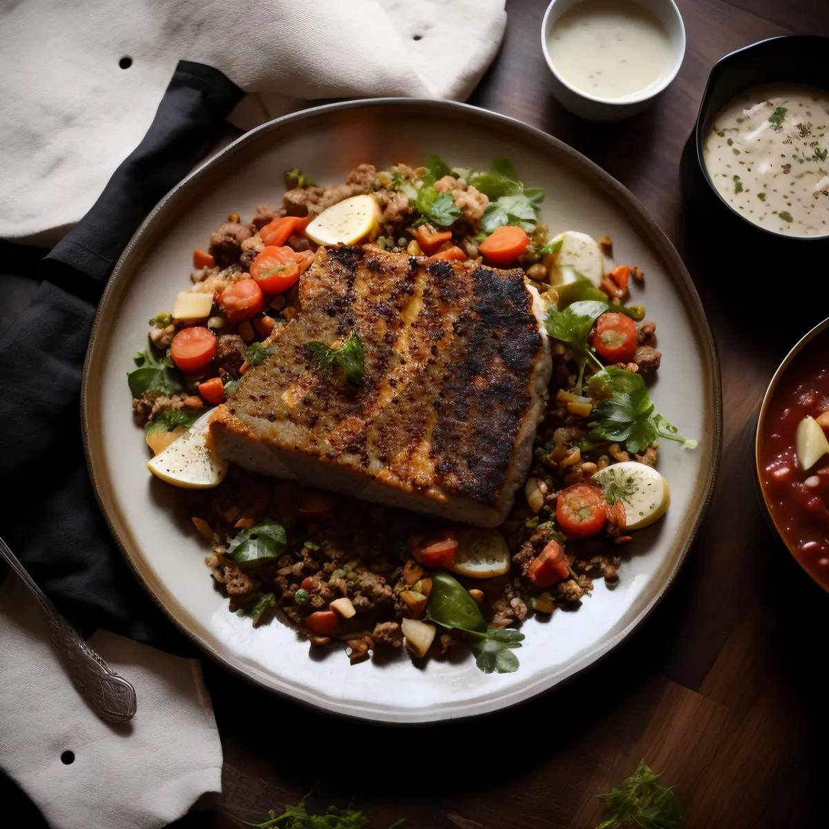 Picture of Fresh and Tasty Grilled Beef Steak with Salad