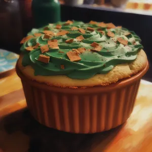 Pink Birthday Cupcake with Cream Frosting decorated with Candy