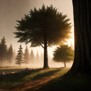 Majestic woodland sunset over lush countryside