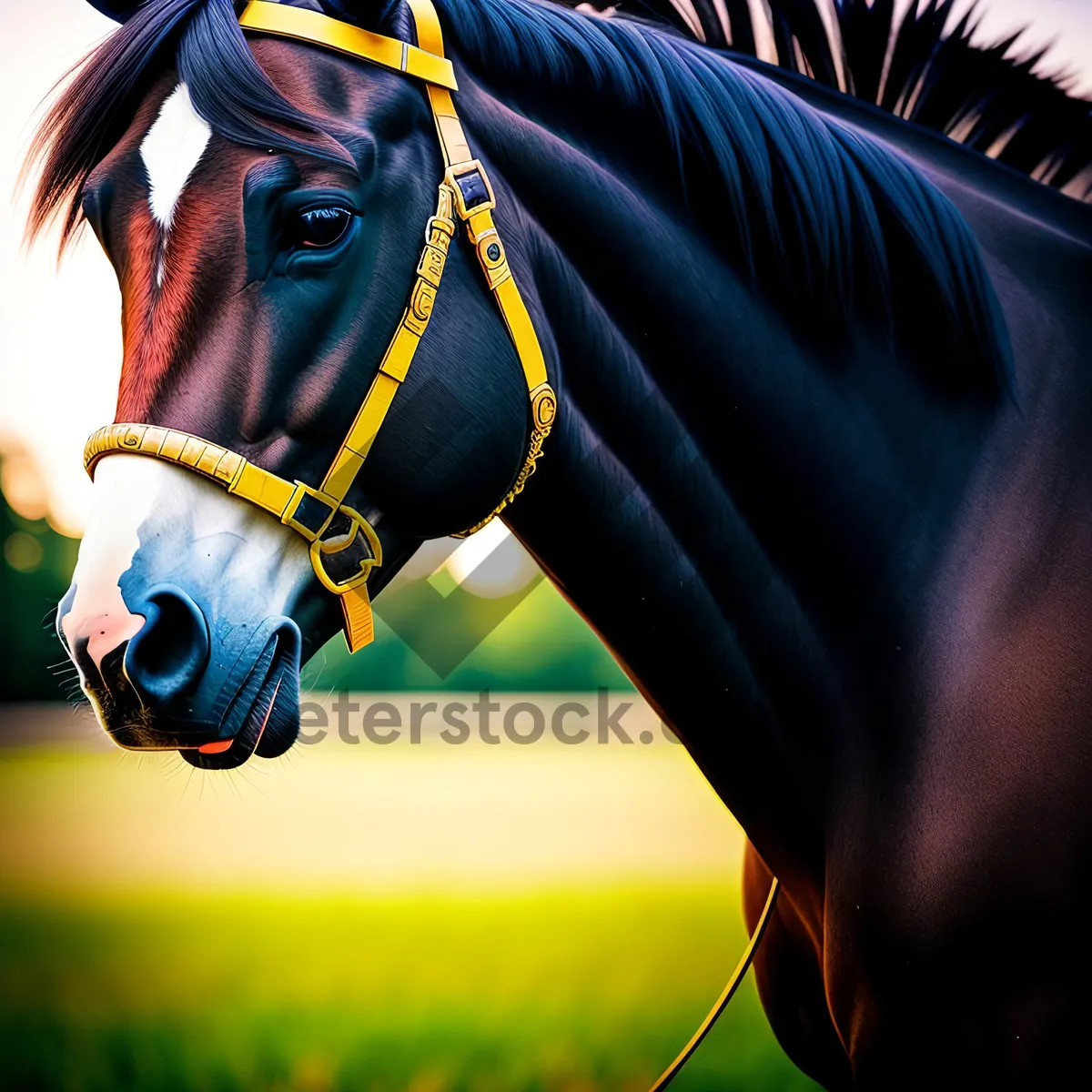 Picture of Thoroughbred Stallion Racing with Brown Bridle