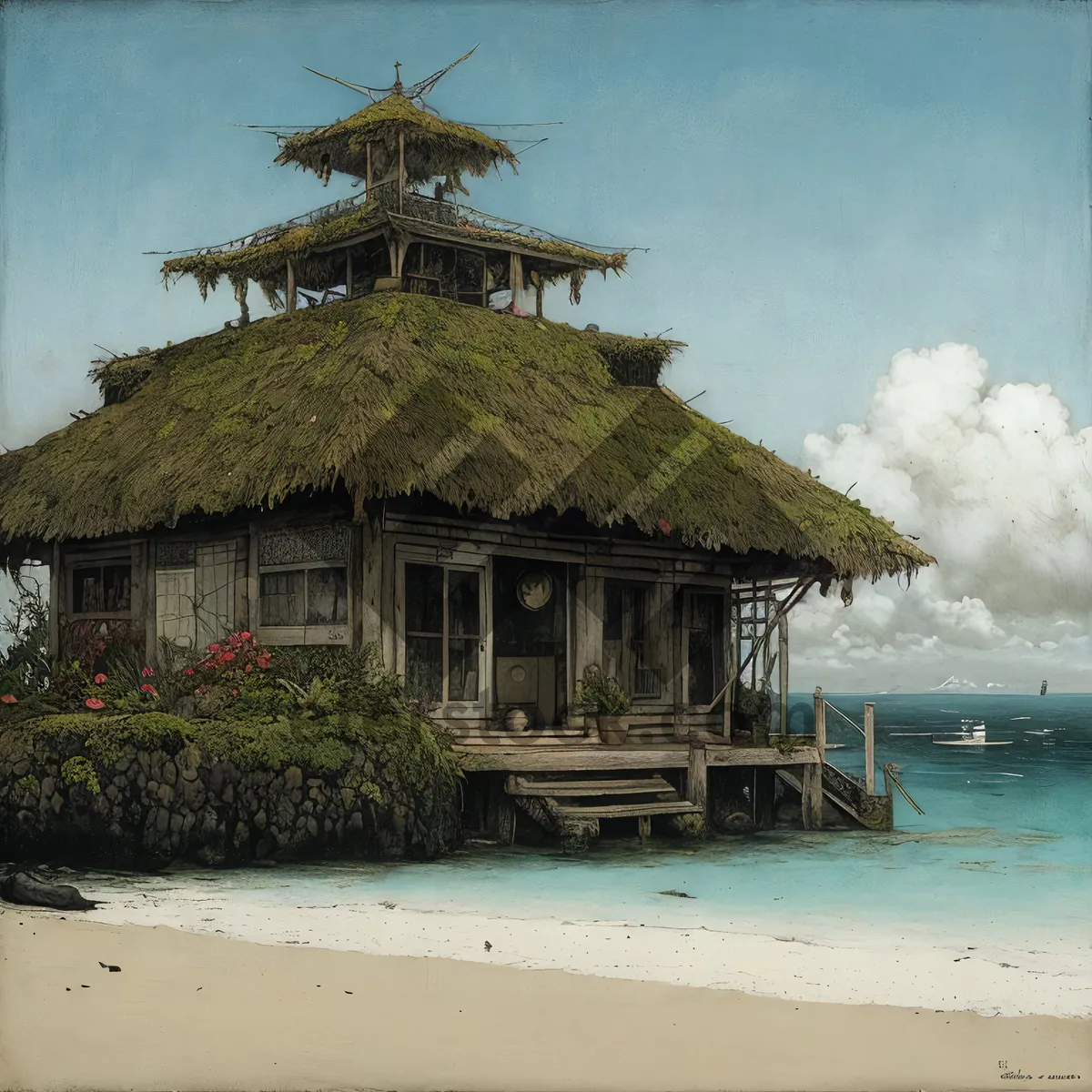 Picture of Serene Beachfront Paradise: Thatched Roof Island House