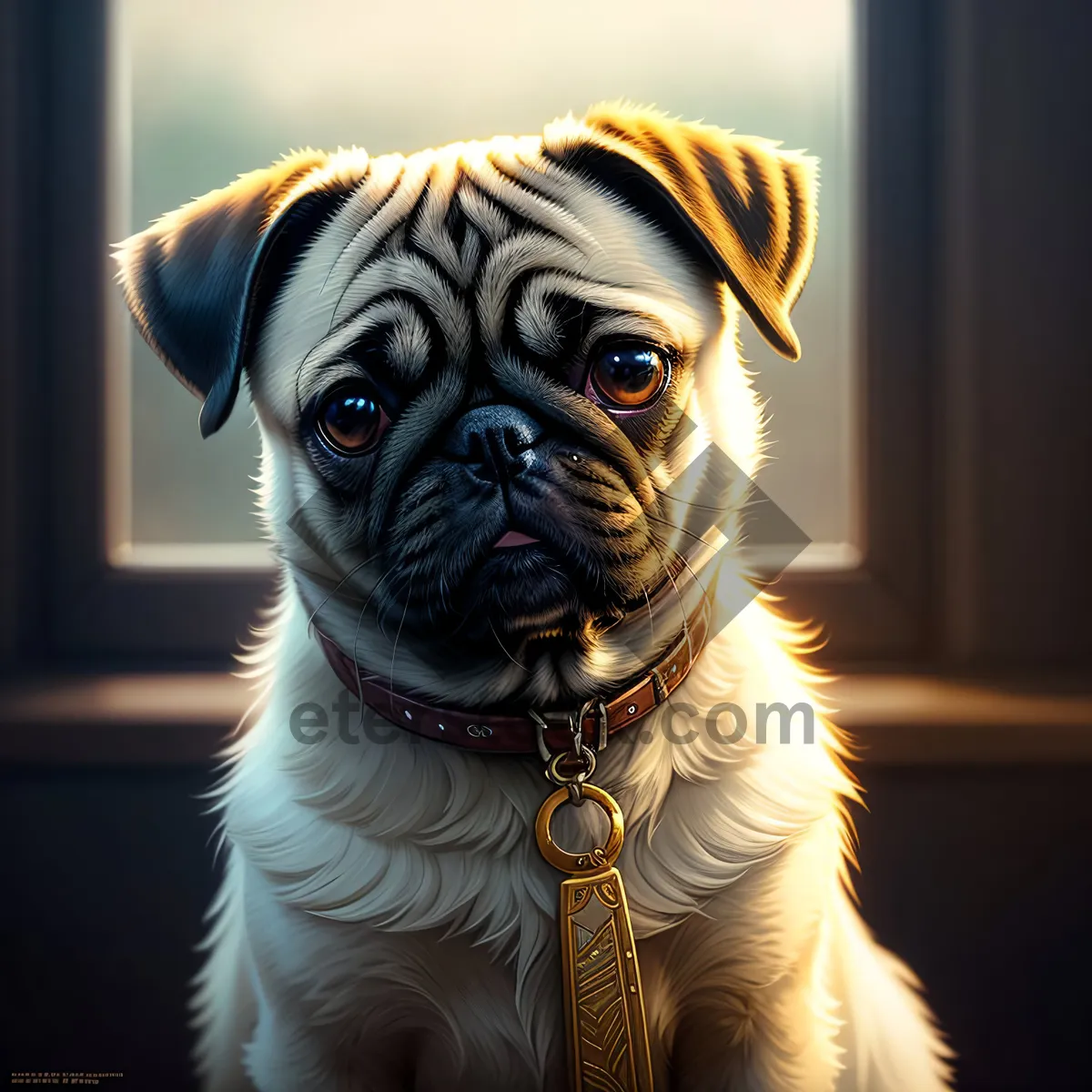 Picture of Cute Wrinkly Pug Puppy - Adorable Studio Portrait