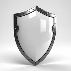 Metal shield icon with shiny gloss and heraldry symbol.