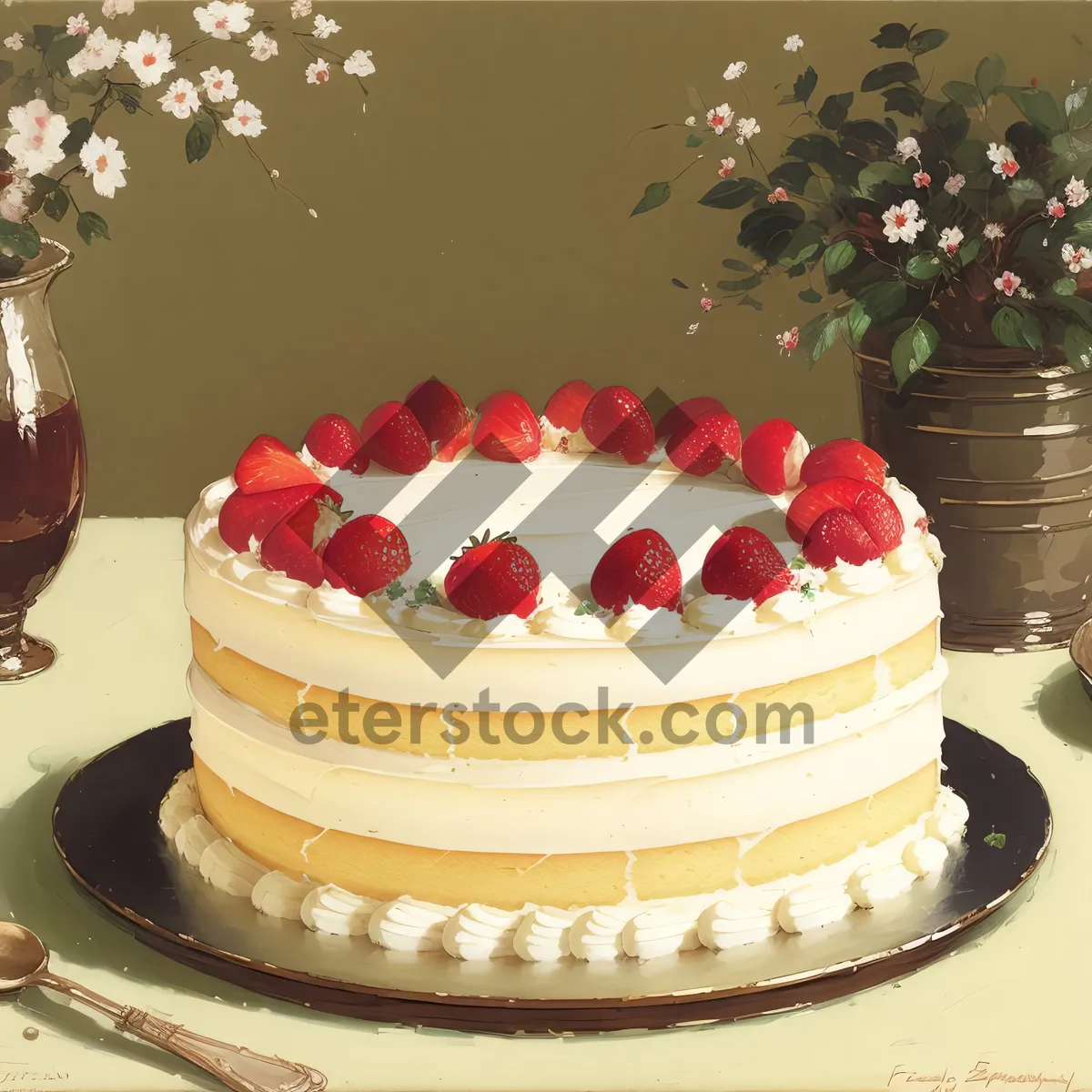 Picture of Delicious fruit cake with chocolate and berries