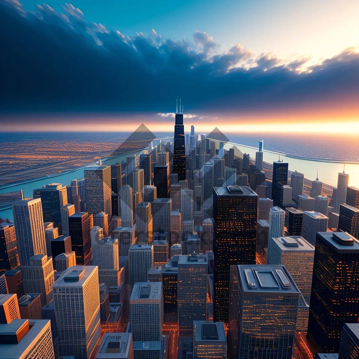 Picture of Metropolis at Sunset: Majestic Skyline Illuminated in the Evening Glow