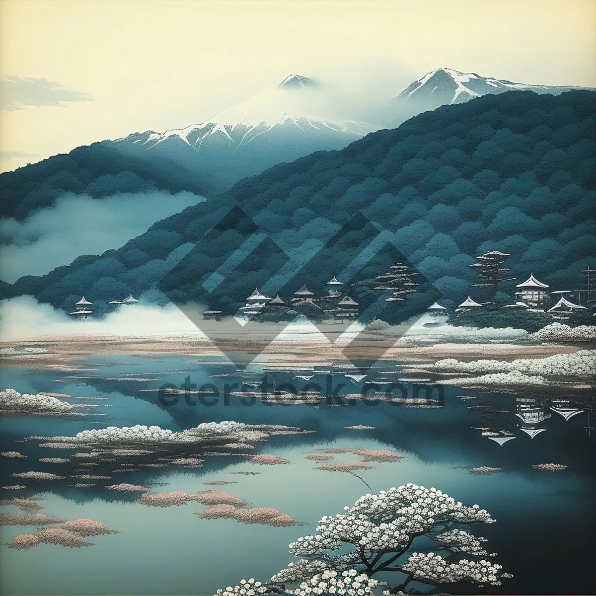 Picture of Serenity by the Sea: Coastal Waters and Majestic Mountains