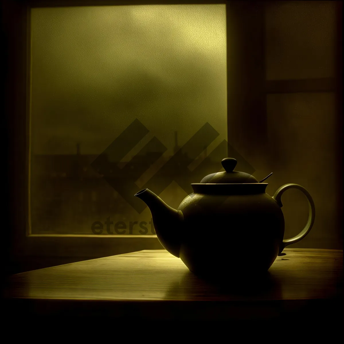 Picture of Traditional ceramic teapot with handle, brewing herbal tea