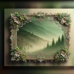 Frame with Tree and Plant in Aquarium Decoration with Flowers