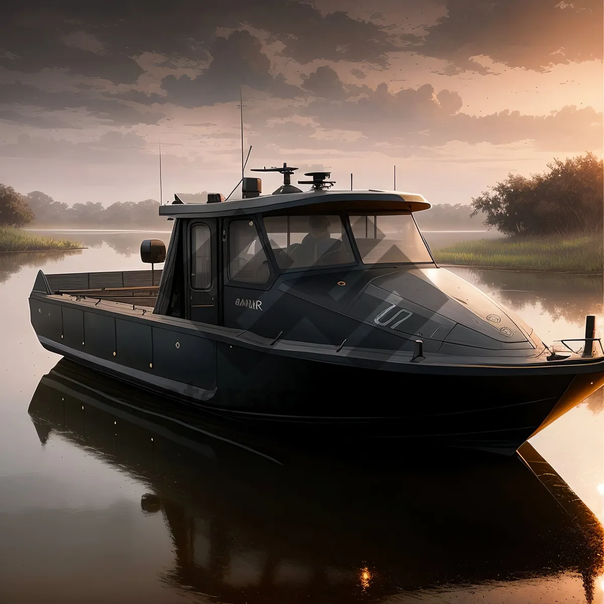 Picture of High-Speed Luxury Yacht in Coastal Marina