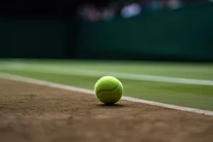 Yellow Tennis Ball and Racket on Court