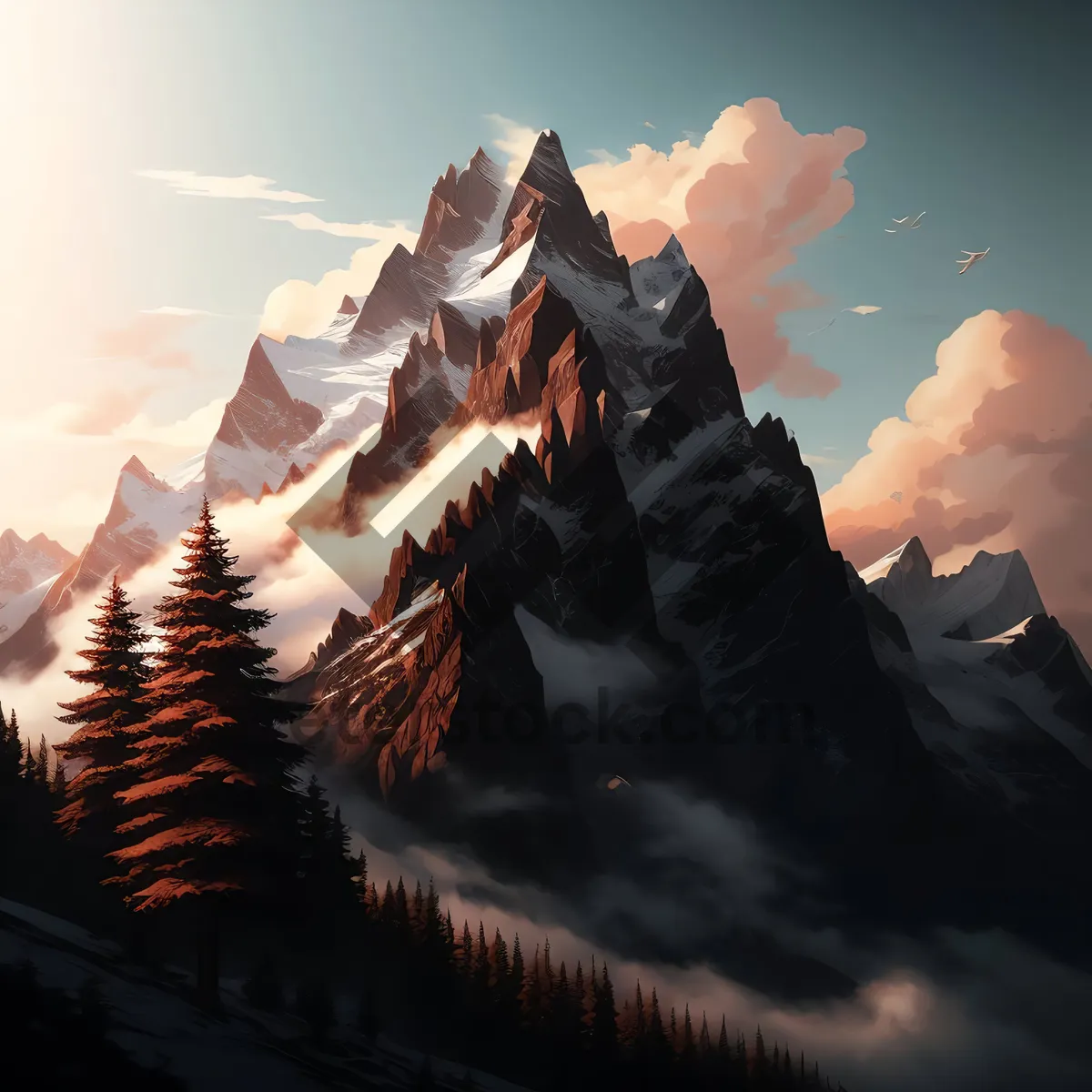 Picture of Snowy Mountain Peak at Sunset