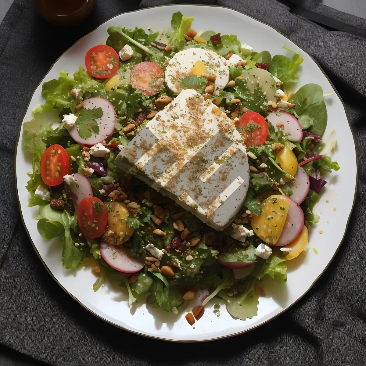 Picture of Gourmet Chicken Salad with Fresh Vegetables and Sauce.