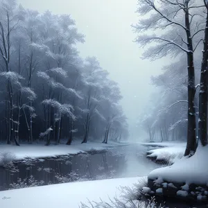 Winter Wonderland: Serene Snowy Landscape in Frozen Forest