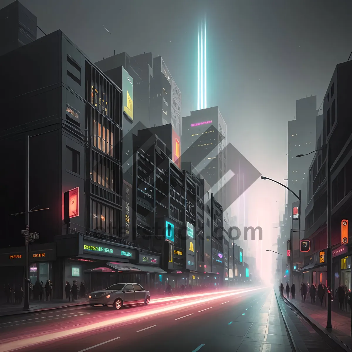 Picture of Dazzling Night Lights in Urban Cityscape