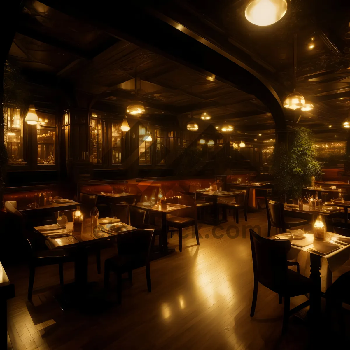 Picture of Modern restaurant interior design with stylish furniture and decor.