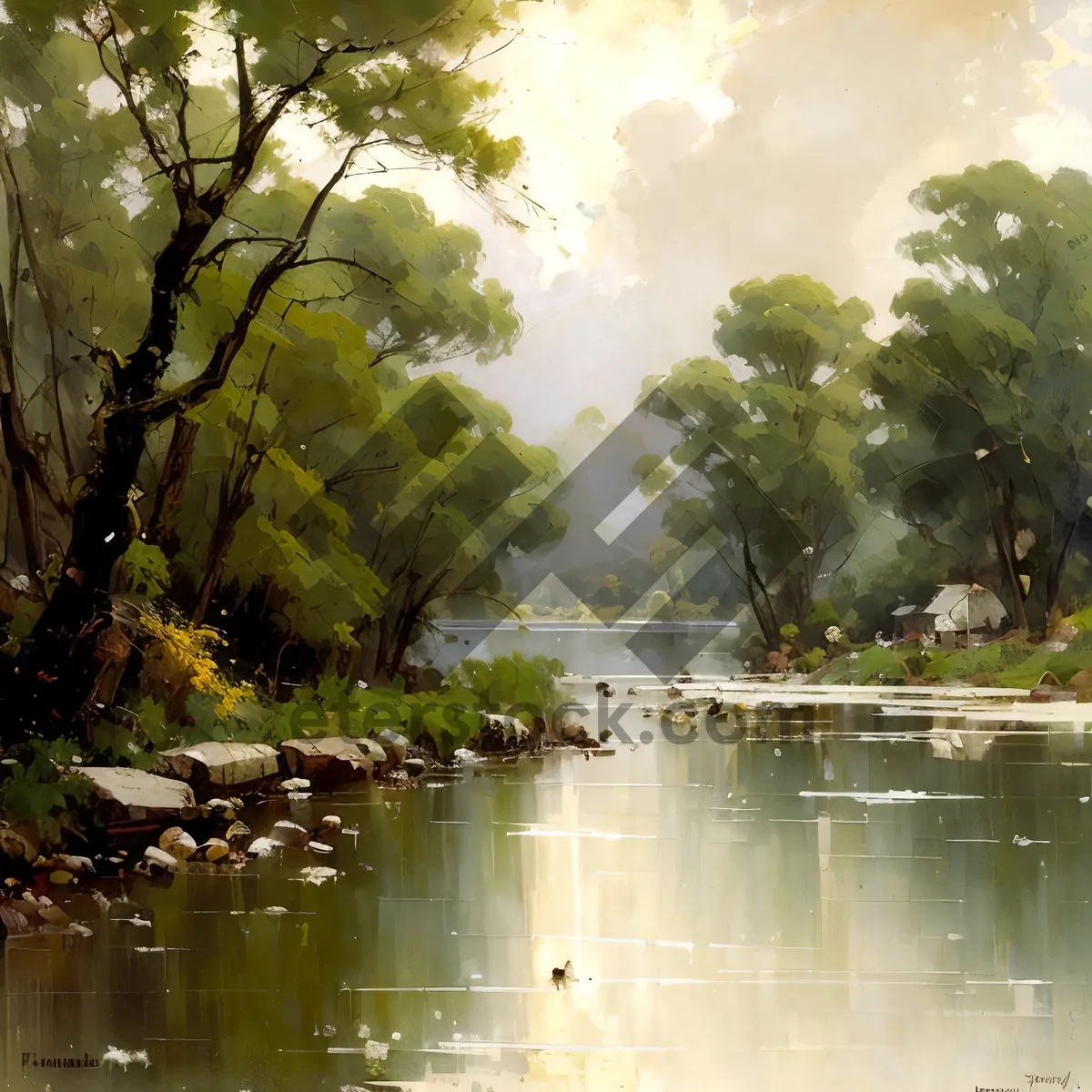 Picture of Serene River Flow Through Autumn Forest