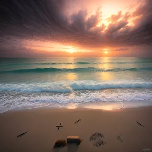 Seaside Serenity: Sunset's Celestial Glow over Tropical Waves