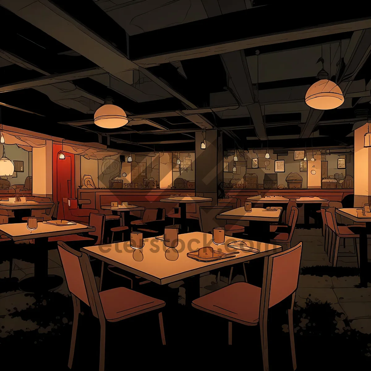 Picture of Modern interior design of a stylish restaurant establishment.