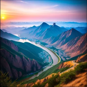 Serene Sunset Over Mountain Valley