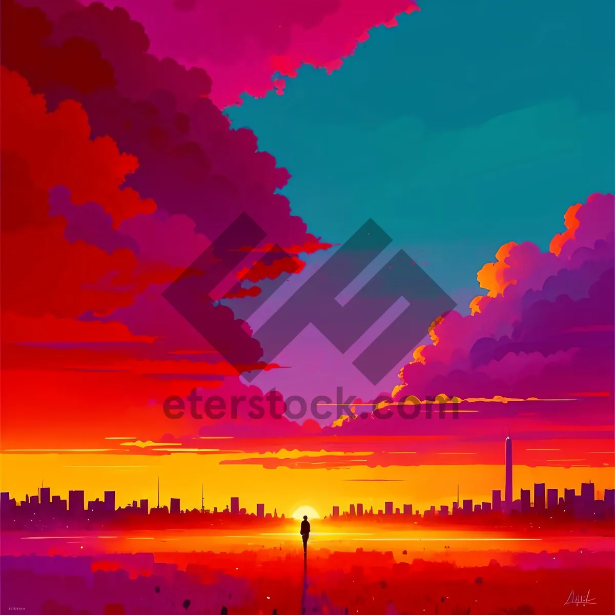 Picture of Golden Horizon Reflection Over Peaceful Ocean