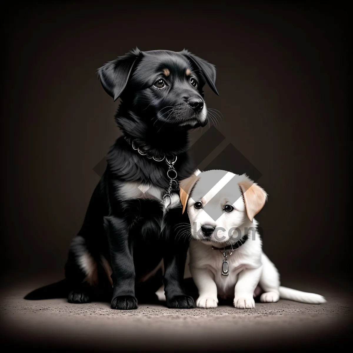 Picture of Adorable Bull Dog Puppy with Collar, Sitting