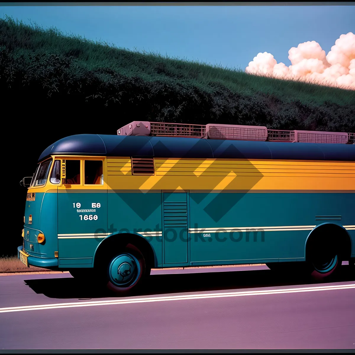 Picture of Public transport on the highway: Bus and truck