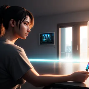 Happy Smiling Businesswoman Working on Laptop Indoors