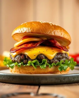 Gourmet Cheeseburger with Sesame Seed Bun and Lettuce