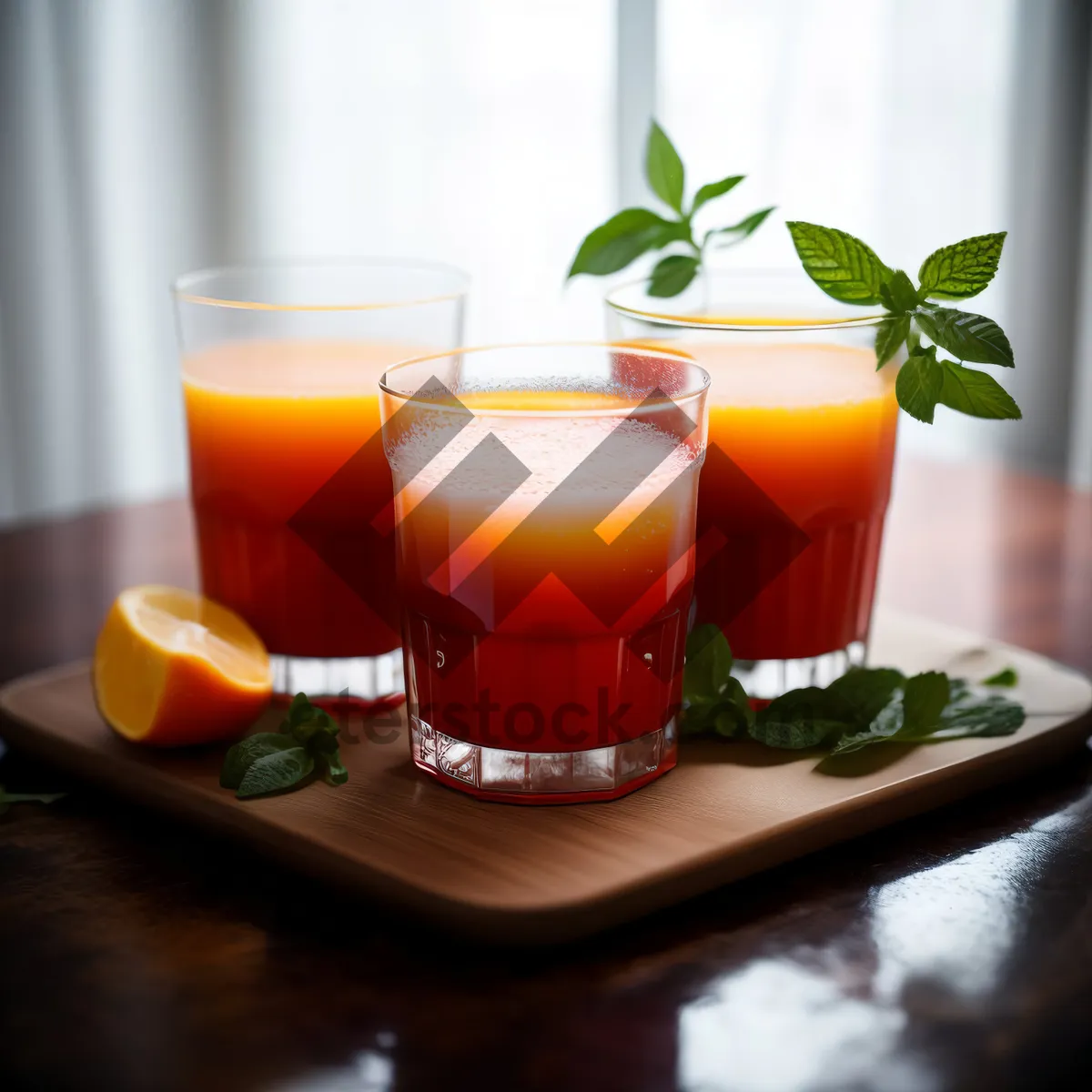 Picture of Fresh Orange Juice in Glass Cup with Tea