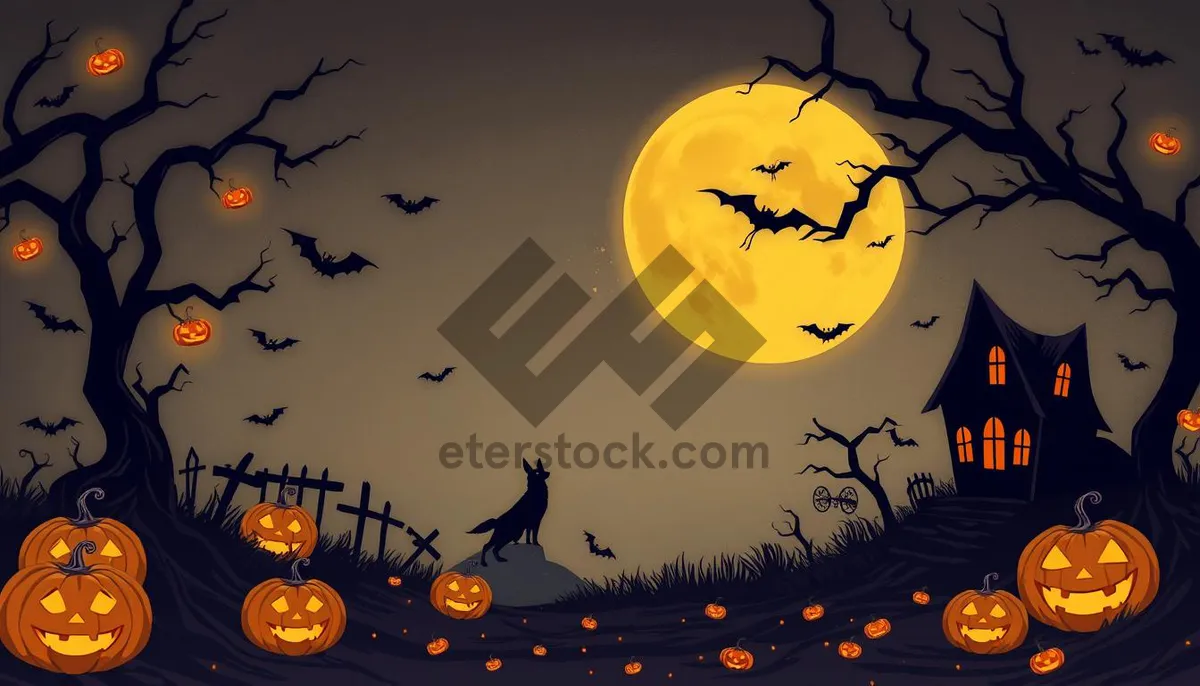 Picture of Spooky Halloween Night in the Cemetery sundown illustration.