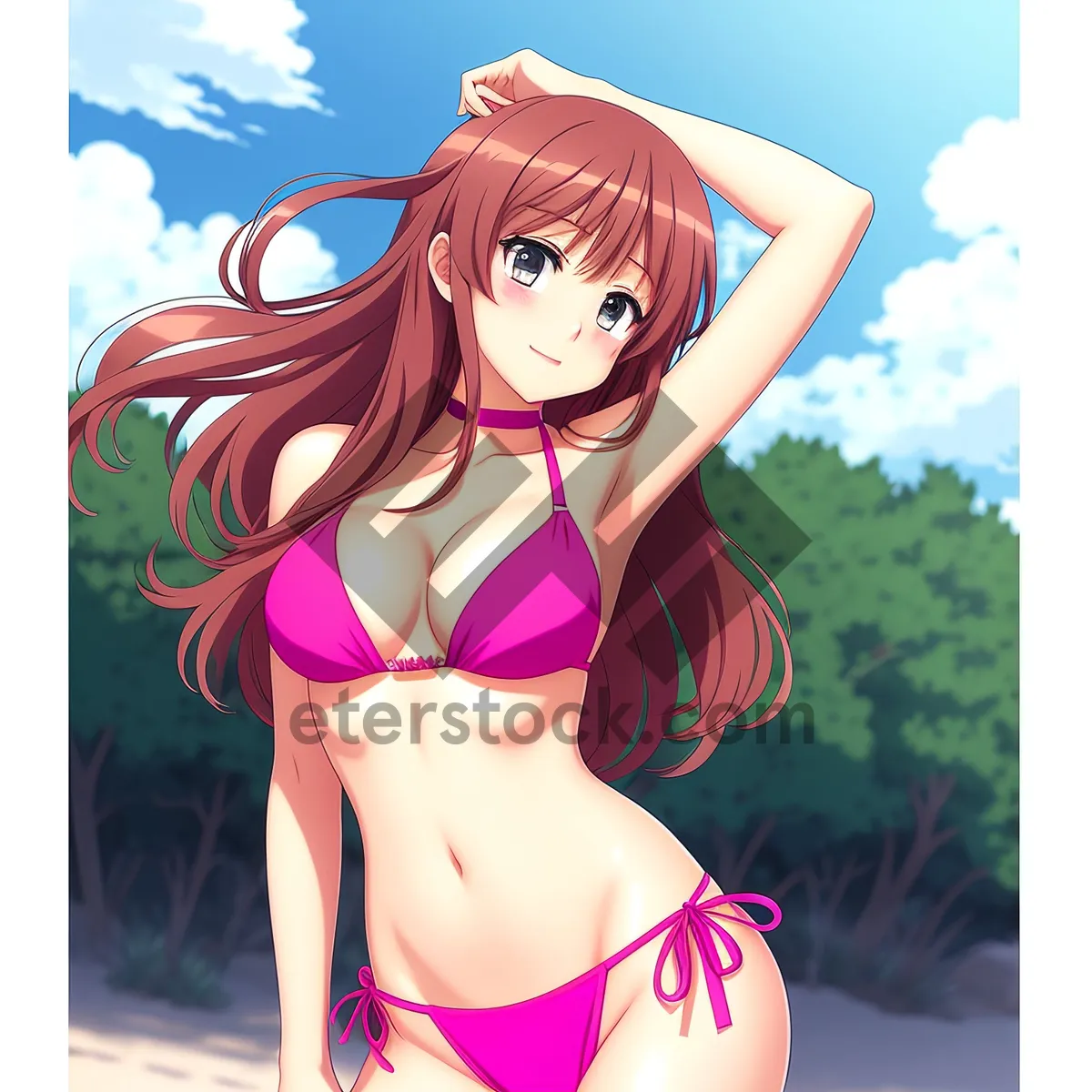 Picture of Beach babe in sexy bikini poses sensually