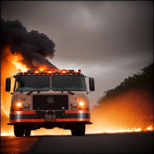 Fiery Truck Surrounded by Smoke and Danger