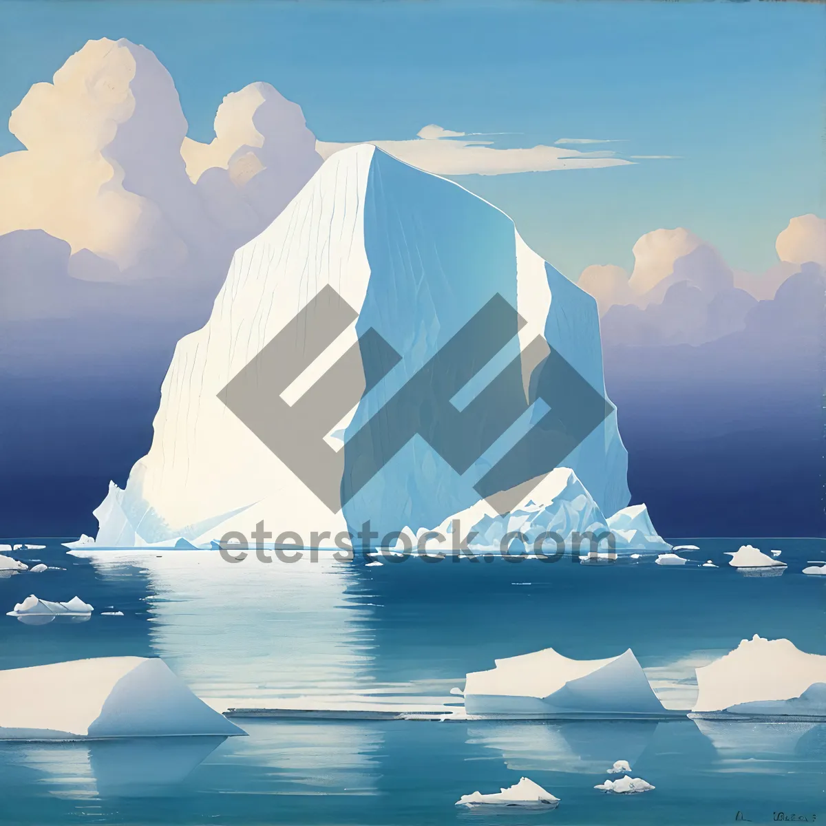 Picture of Arctic Iceberg Floating in Cloudy Sky