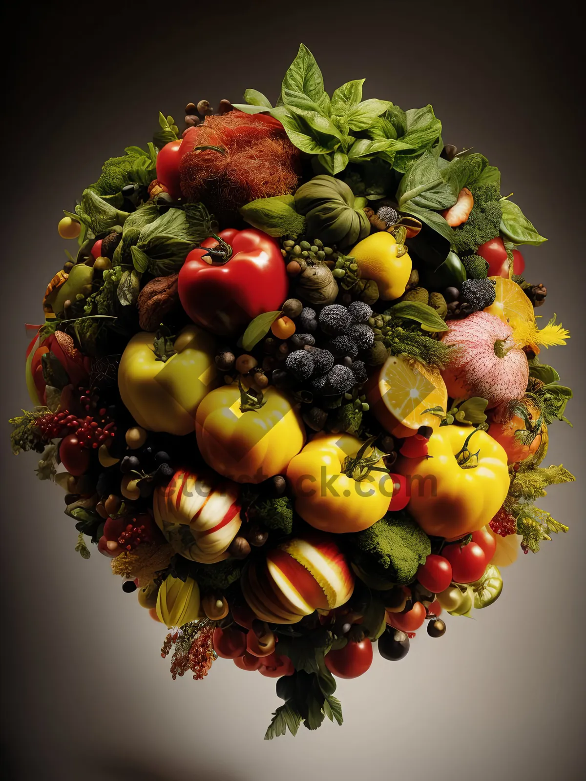 Picture of Colorful Fresh Fruits and Vegetables Bouquet