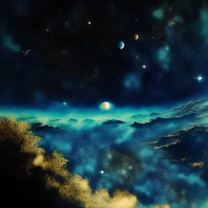 Starry Night Sky Galaxy Planet Wallpaper Design