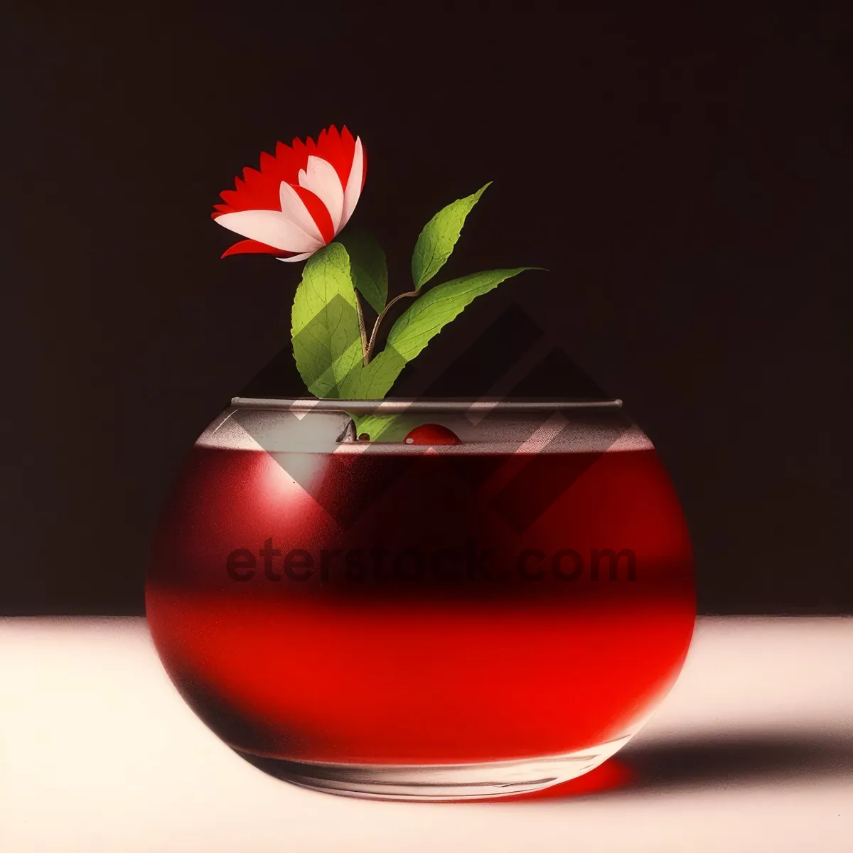 Picture of Refreshing Glass of Wine with Sweet Pepper Garnish