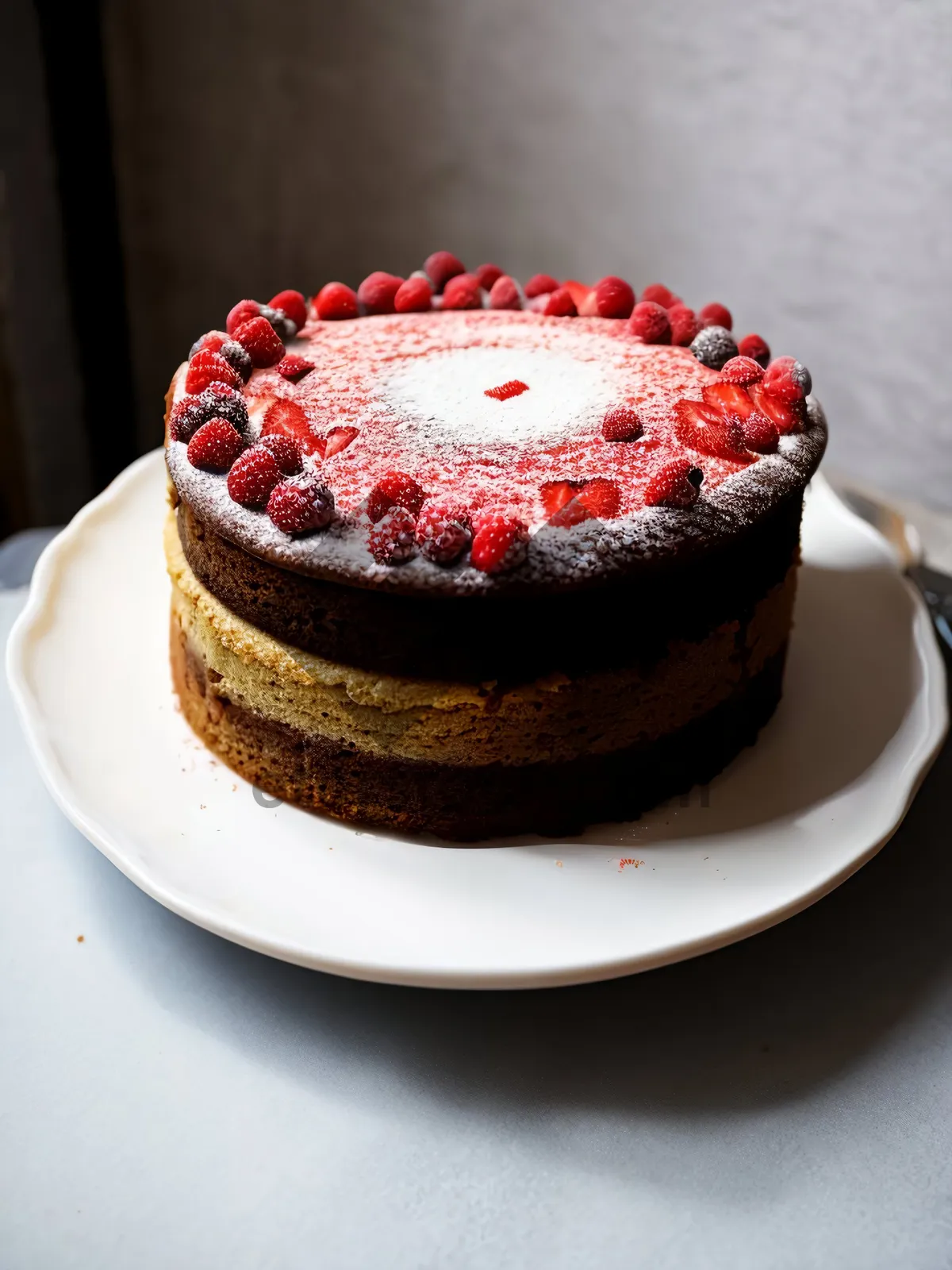 Picture of Delicious Sweet Berry Cake with Chocolate Drizzle