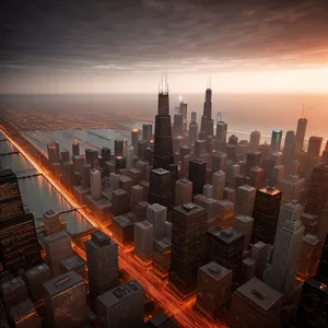 Dynamic Urban Skyline at Sunset