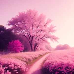 Pink Lilac Shrub in Colorful Landscape