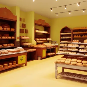 Modern Bakery Interior with Wood Furniture and Design