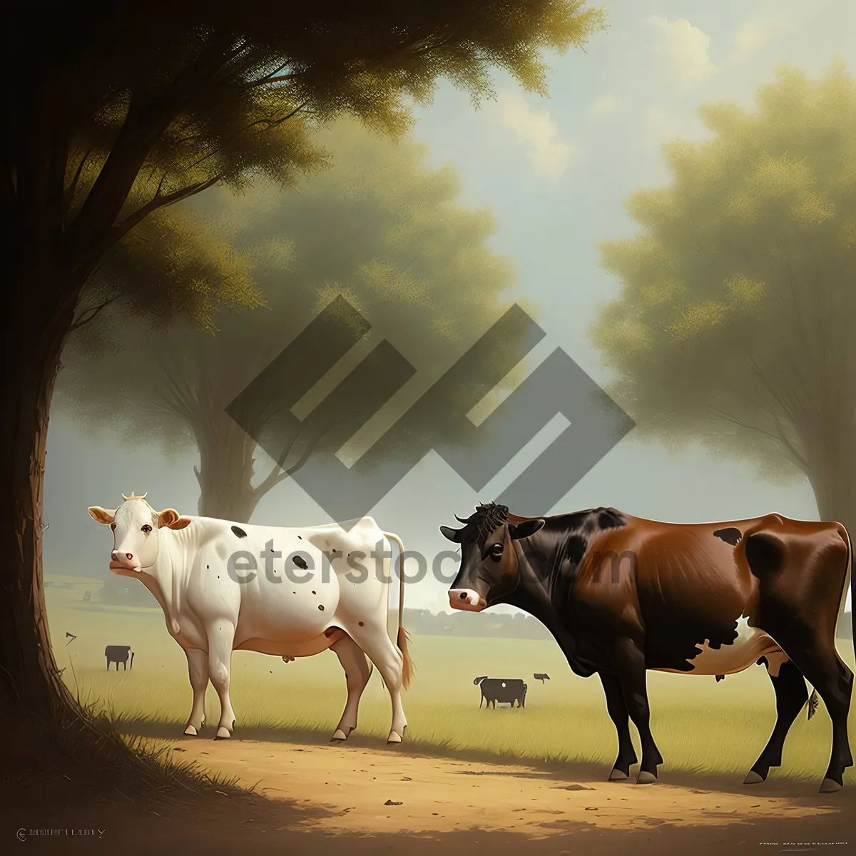 Picture of Rural Farm Landscape with Grazing Cows