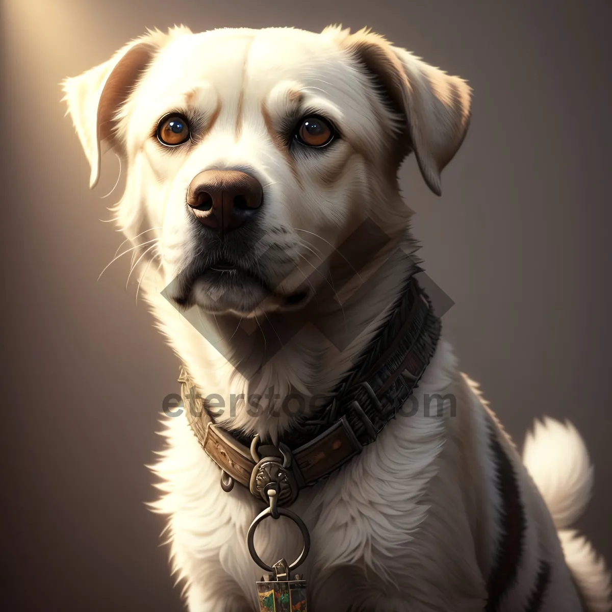 Picture of Adorable Brown Retriever Puppy Sitting with Leash