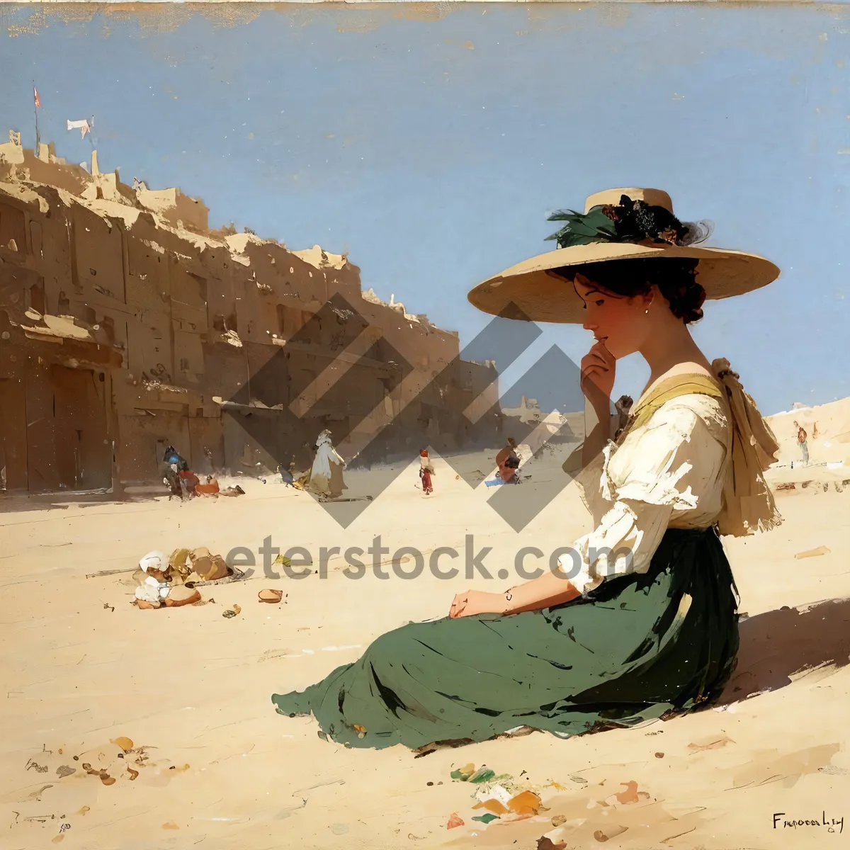 Picture of Sunset Desert Escape: Man in Cowboy Hat on Sandy Dune